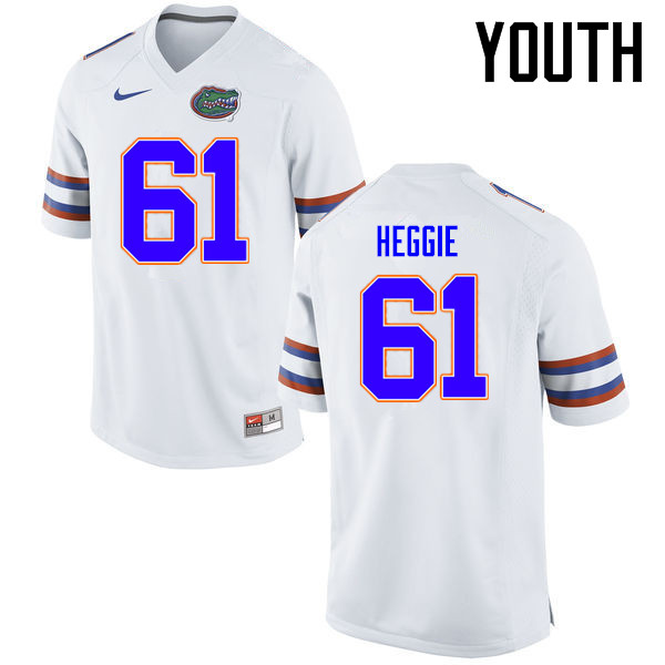 Youth Florida Gators #61 Brett Heggie College Football Jerseys Sale-White - Click Image to Close
